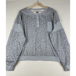 Splendid Women's Henley Long‎ Sleeve Pajama Top XXL Gray Lounge Pocket Pullover
